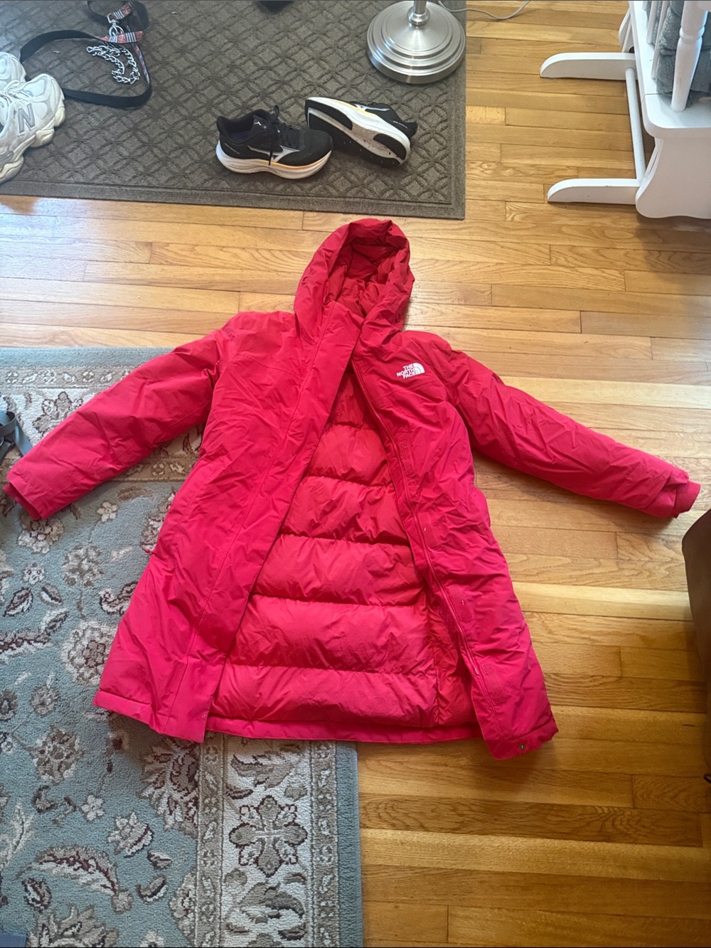 The North Face Womens Bright Red Hooded Puffer Coat